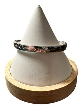 Vintage Engraved Floral Bangle Bracelet - Silver Tone